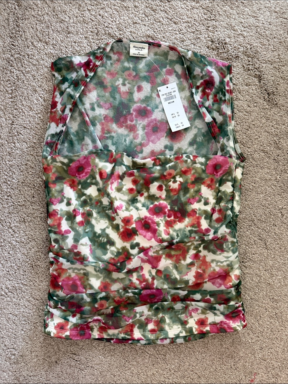 Abercrombie & Fitch Pink & Green Floral Mesh Tank Top